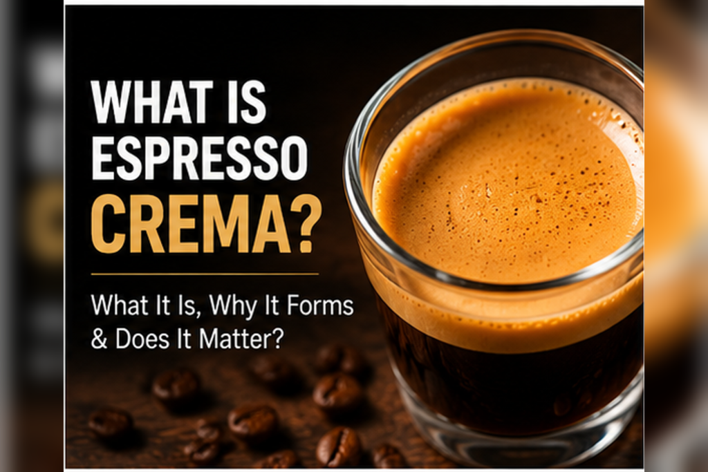 Close-up espresso shot with a thick golden crema layer